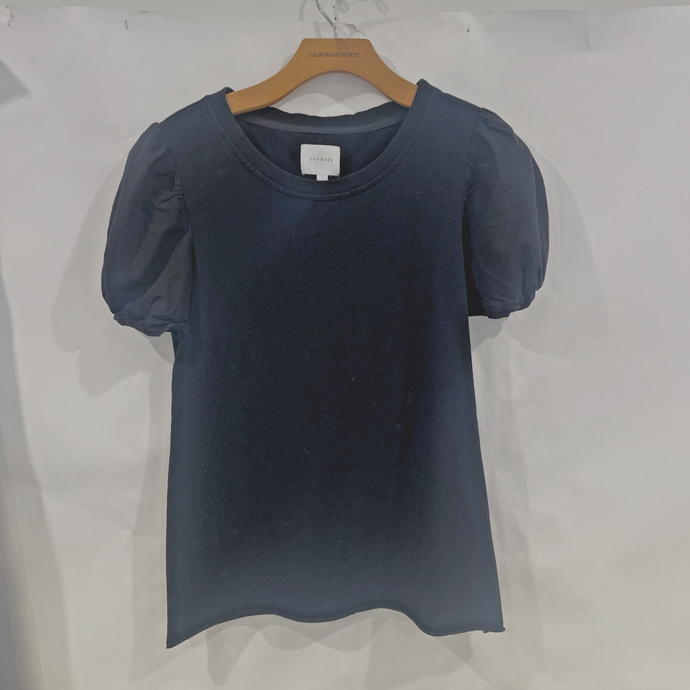 Sundays Sz M Black T Shirt Puff Sleeve Preppy Girlie Elevated Anthropologie